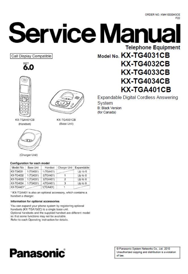 KX-TG4031CB, KX-TG4032CB, KX-TG4033CB, KX-TG4034CB